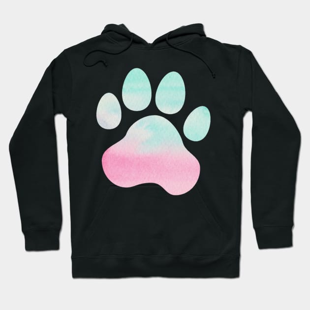 Pink and Teal Paw Print Hoodie by annmariestowe